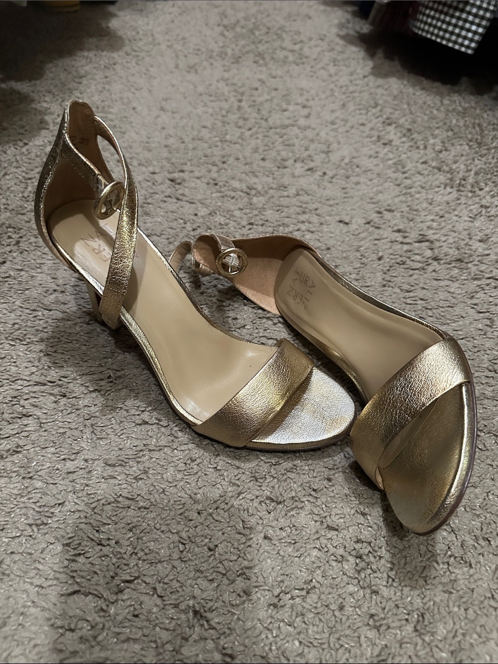 Naturalizer Gold Metallic Ankle Strap Heels